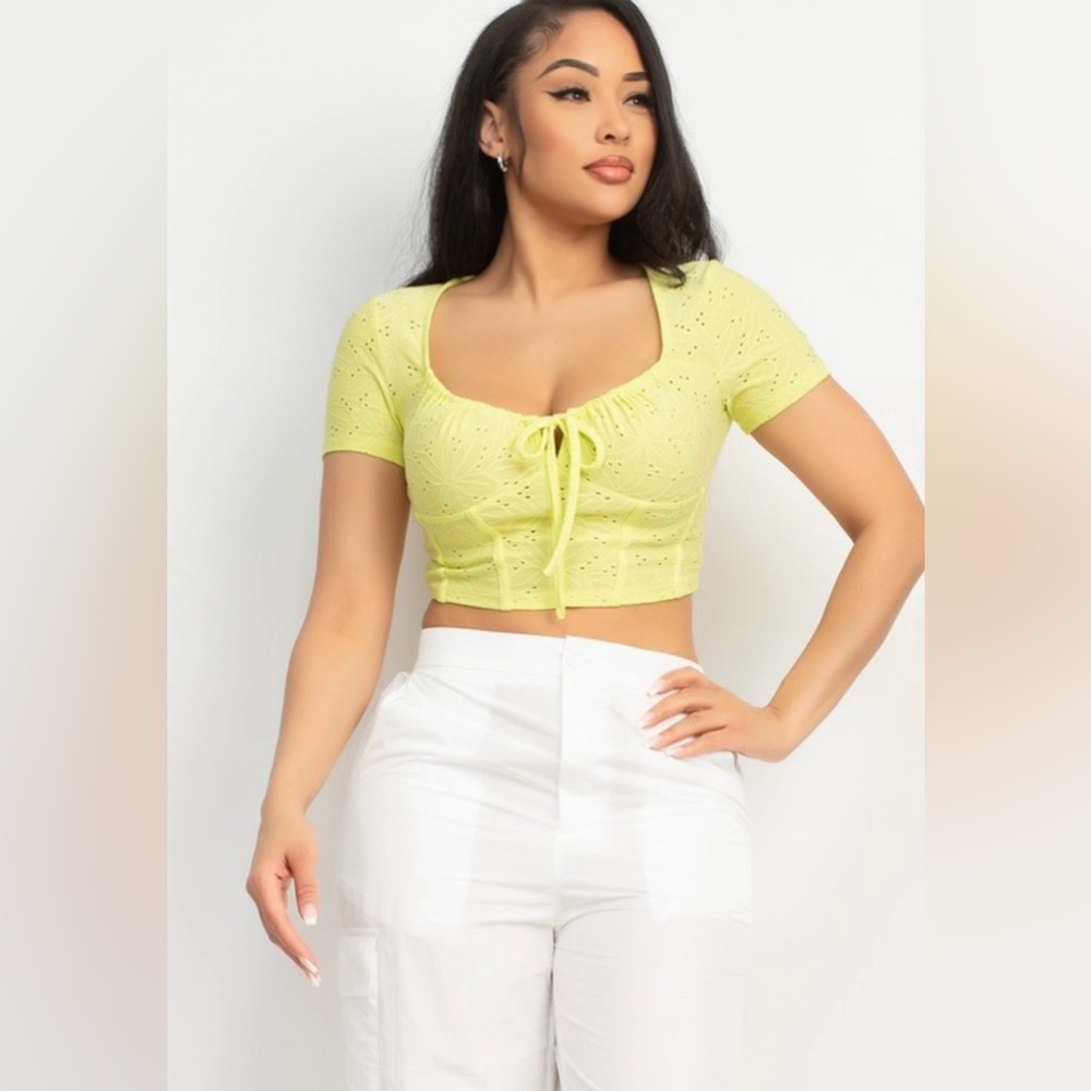 Lemon Yellow Eyelet Crop Top